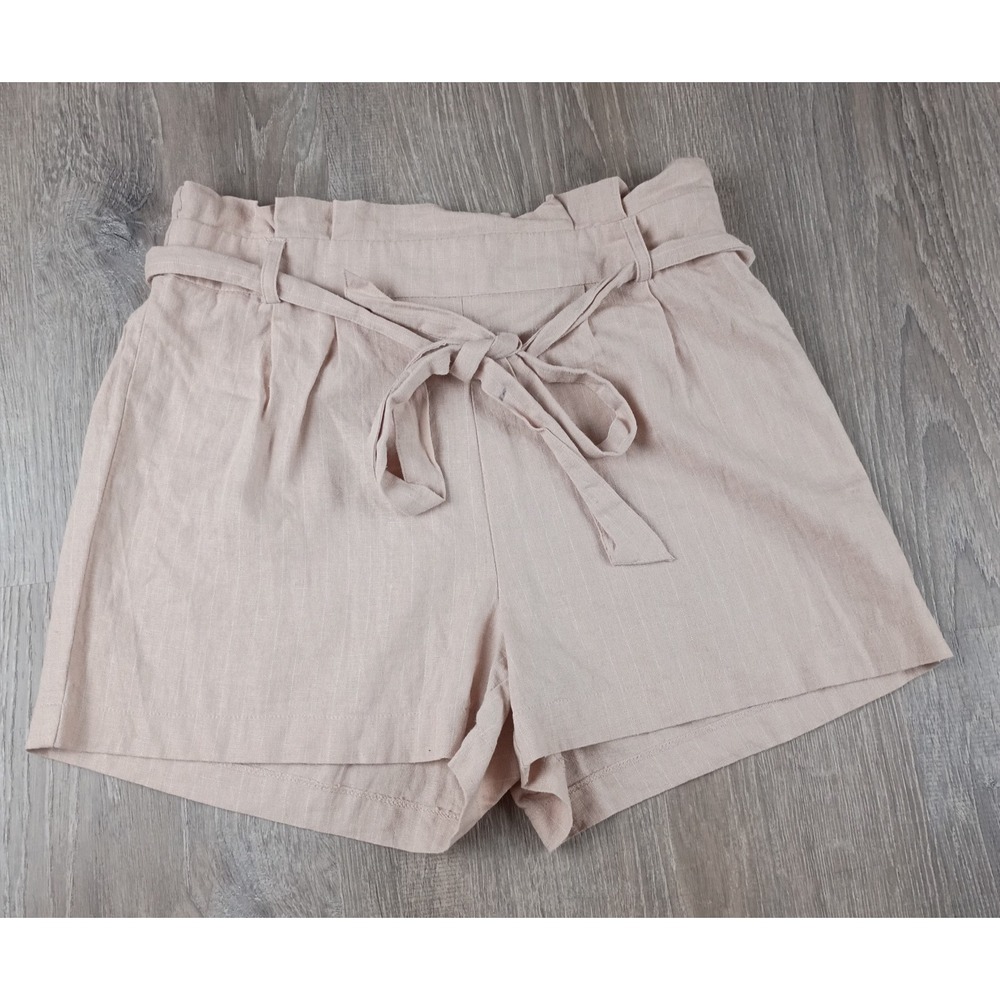 HAVE Women's Medium Linen Blend Shorts Fabric Belt Pockets Front Pleats Pull On
